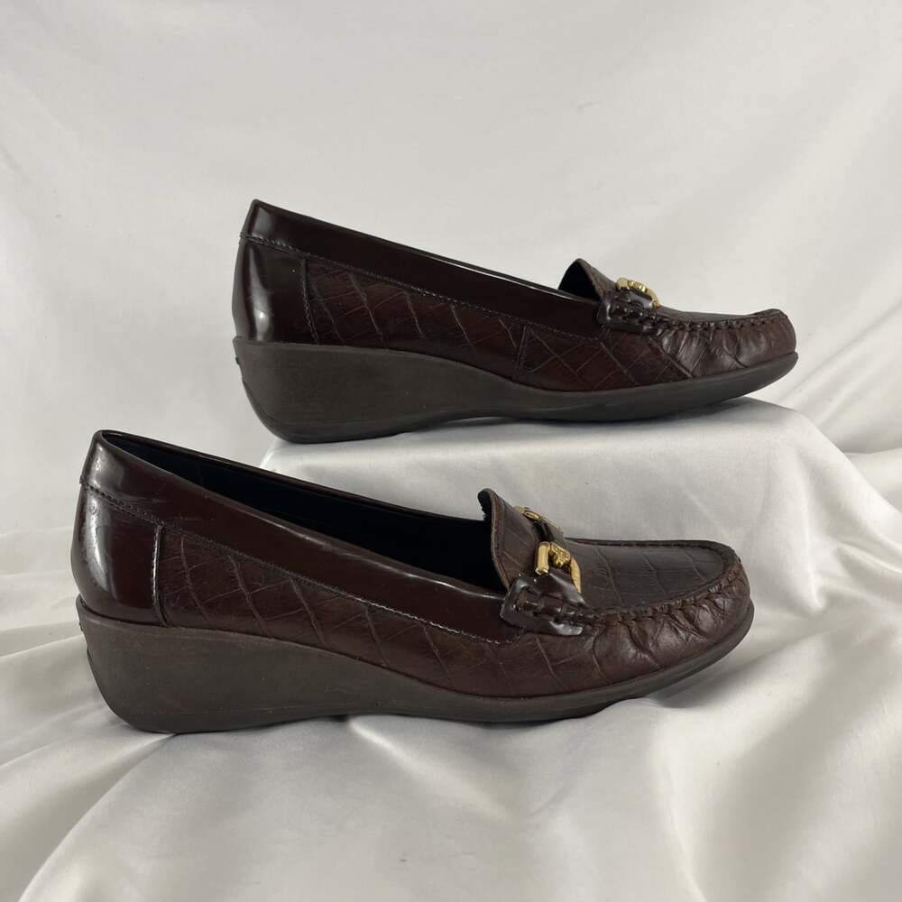 Geox Respira Brown Leather Wedge-Heeled Loafers Women’s EU Size 39